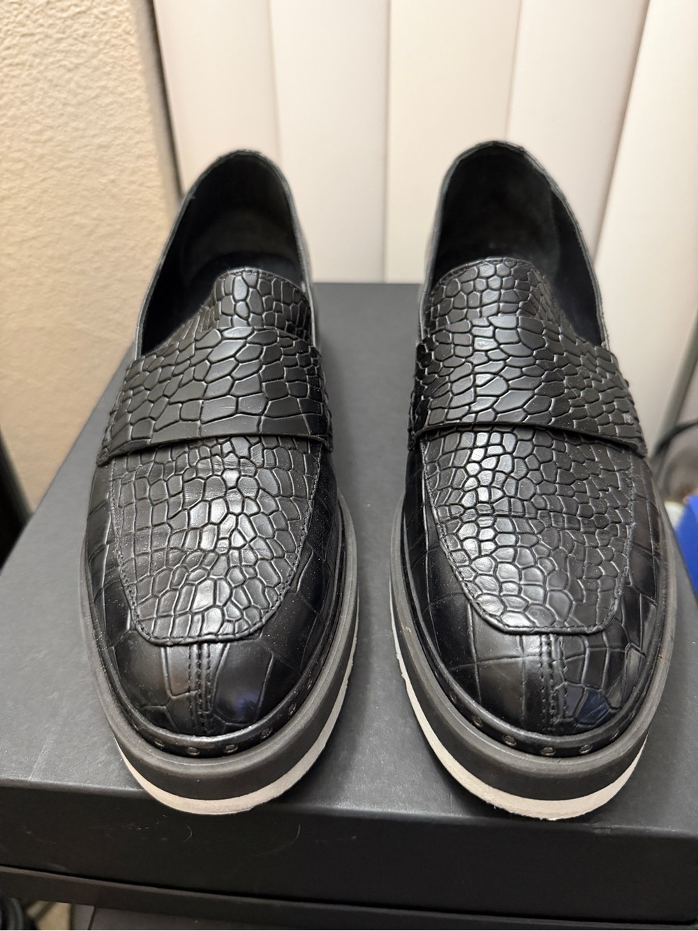 Black Croc-Embossed Slip-On Loafers for Women